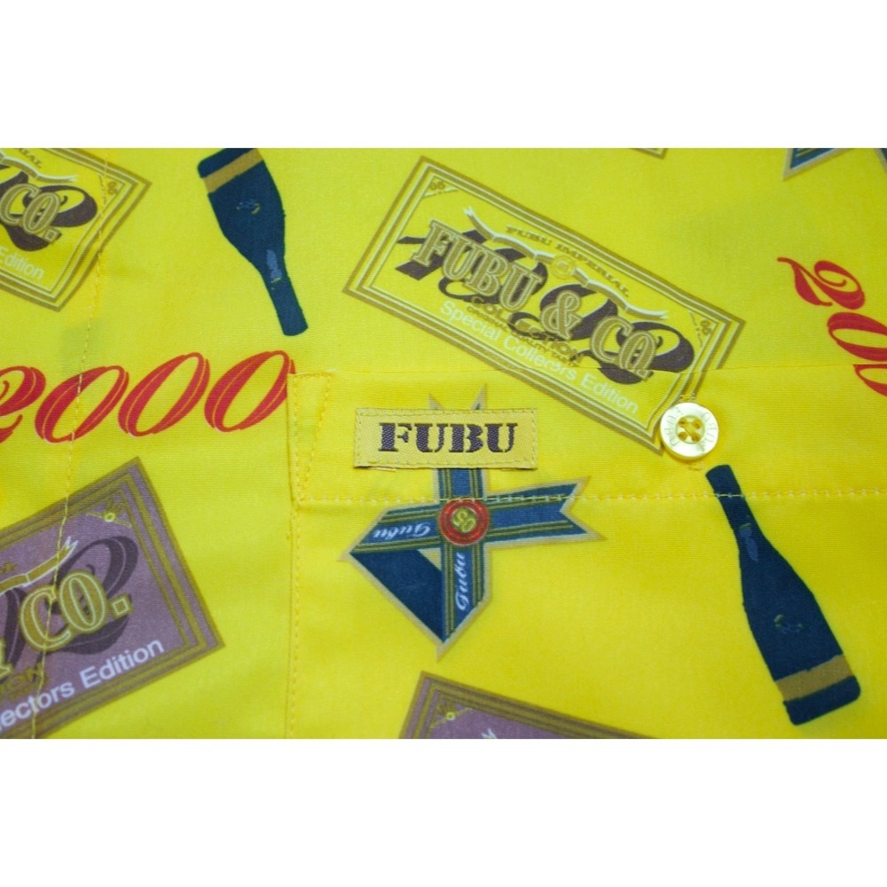 Vintage FUBU Champagne 2000 Millennium Yellow Button Up Mens Y2K 90s 3XL - Picture 3 of 8